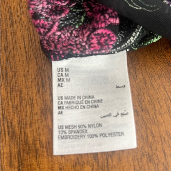 INC CONCEPTS EMBROIDERED SHEER BLACK MESH BODYSUIT TROPICAL FLORAL SIZE M - Picture 9 of 12